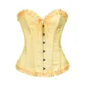 Giallo Jacquard volant Trim Overbust corsetto Sexy Push Up Bustier Top donna abbigliamento gotico Burlesque corsetto dimagrante vita