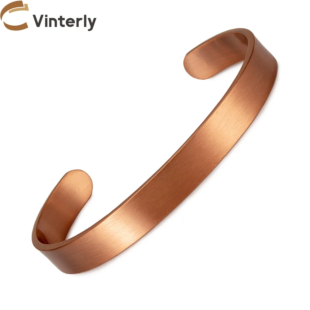 Braccialetti in rame puro Vinterly per donna uomo unisex braccialetti aperti regolabili larghi 9,5 mm gioielli ridimensionabili femminili in metallo morbido