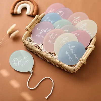 13pcs Baby Acrylic Milestone Cards Balloon Number Monthly Memorial Photography Accessories For 0-12 Months Newborn Birth Gift