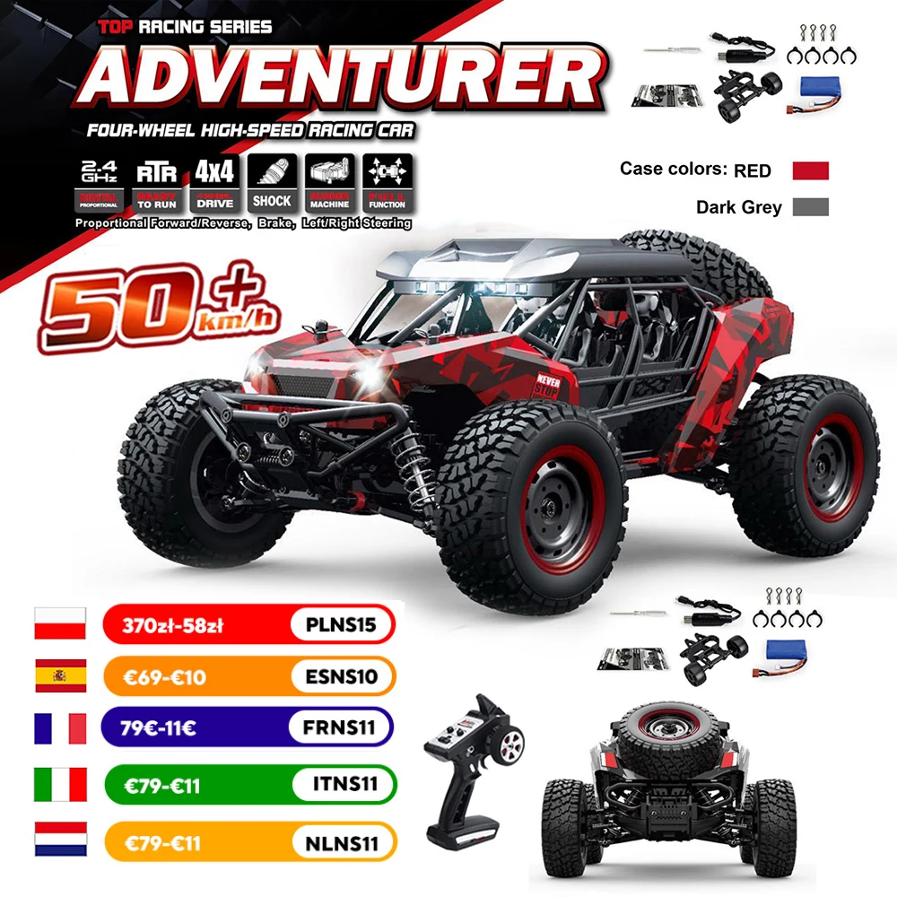 Voiture RC 16106 1:16 50 KM/H 4WD avec télécommande LED, voitures tout-terrain, camion monstre à dérive à grande vitesse pour enfants vs Wltoys 144001 Jouets