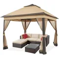 Gazebo Gazebo pieghevole pop-up stabile impermeabile da 3,3x3,3 m, gazebo da giardino regolabile con 4 pannelli laterali con zanzariera e doppio tetto