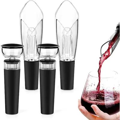 Wine Aerator Pourer Spout with Vacuum Wine Stopper Wine Air Aerator & Wine Saver Pump Set Aerate, Enjoy and Preserve Wine