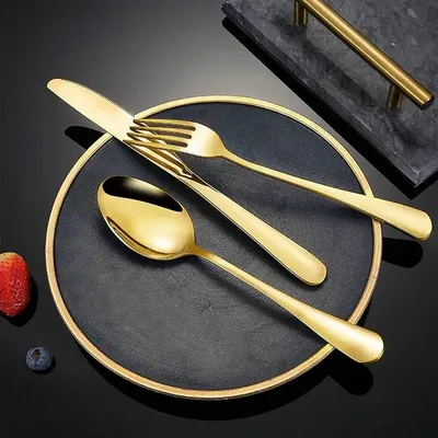 25pcs Party Tableware Set Golden Cutlery Tableware for Dinner Wear-Resistant Dinnerware with