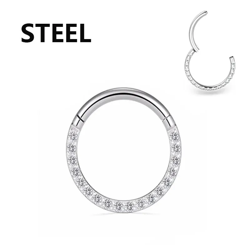 Edelstahl Hoop CZ Stein Nasenring Ohrknorpel Tragus Helix Lippenohrring Piercing Körperschmuck Image
