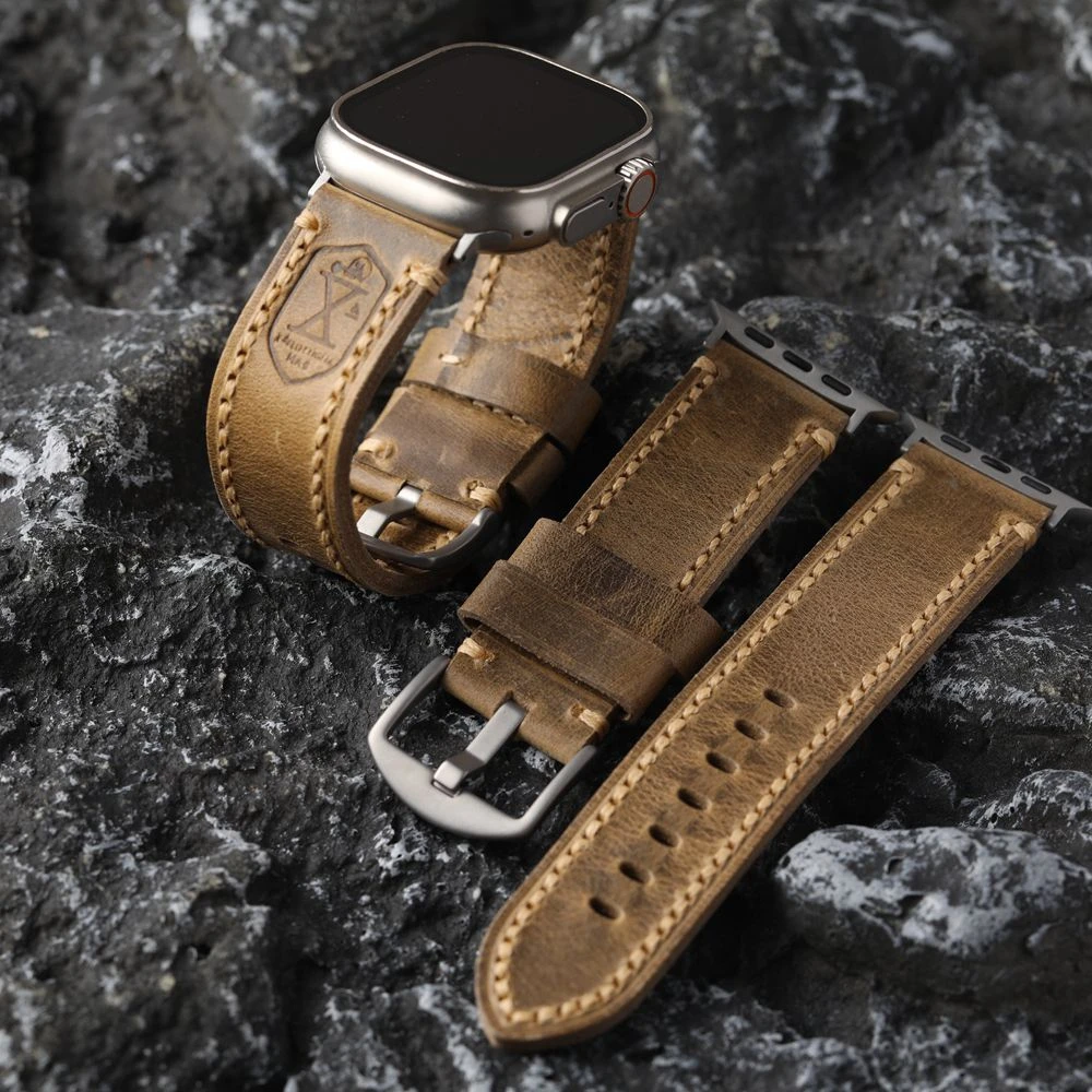 High-End-Echtlederarmband für iWatch Apple Watch 49 mm 45 46 Ultra2 S10 9 italienisches Kopfschicht-Rindsleder-Herrenarmband Titan Image