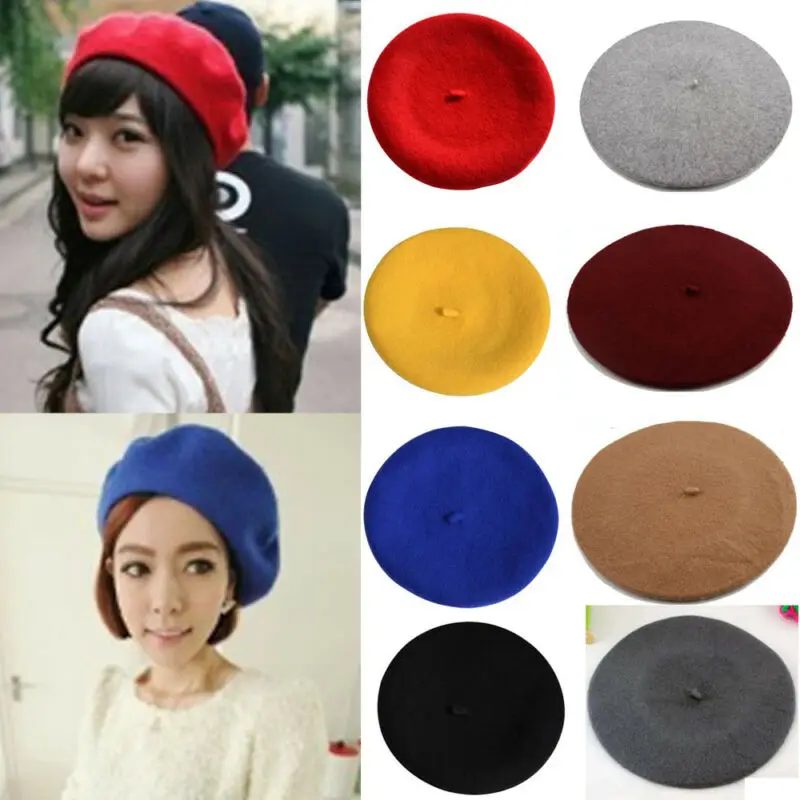 Winter warme Kunst wolle Baskenmütze Vintage Unisex Frauen Mädchen Französisch Künstler Mütze Hut Kappe Kawaii Flat Top Caps Wärmer 11 Farben Image