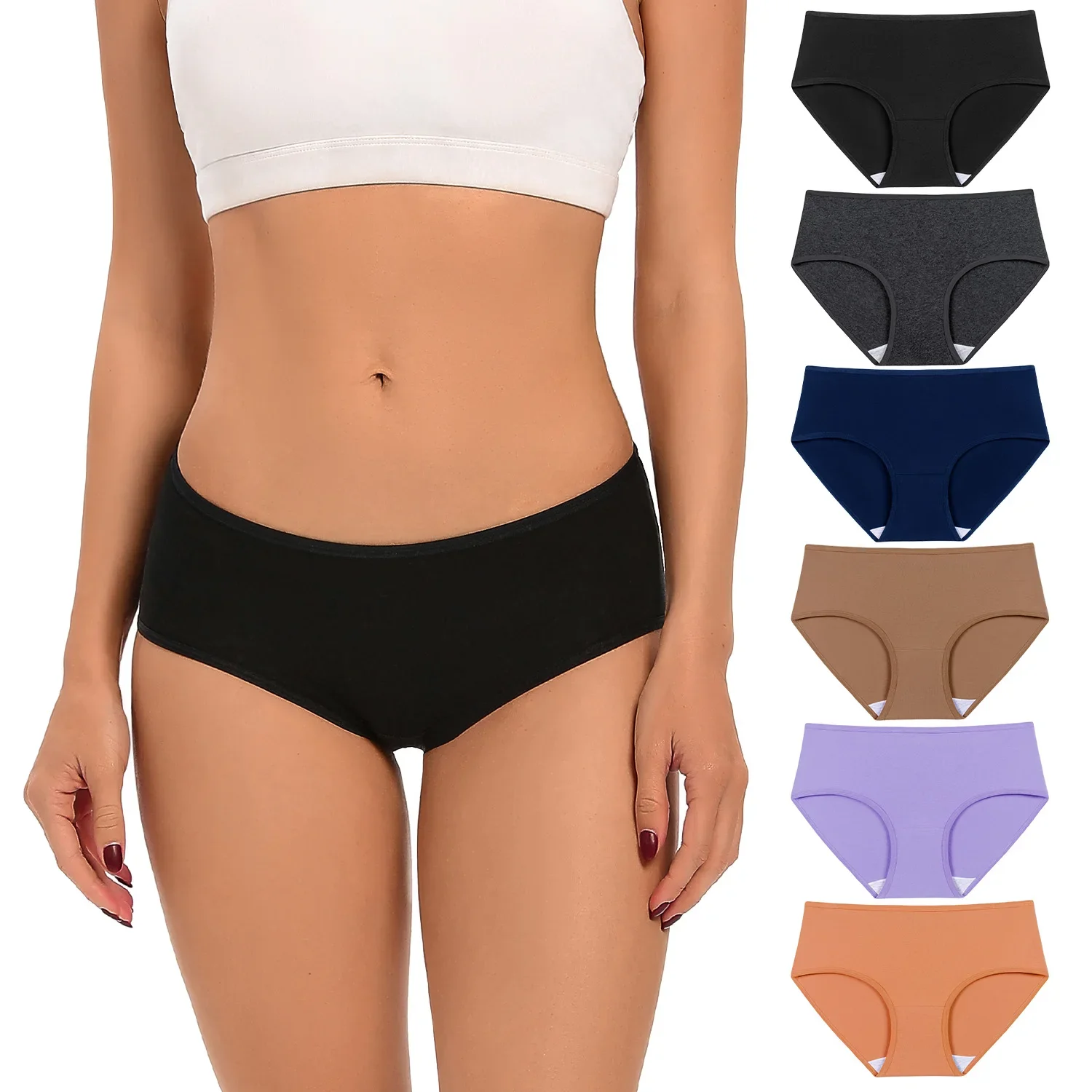 Molasus 6 pcs Damen Baumwolle Hipster Unterwäsche niedrige Taille 100% Baumwolle Schritt Slips Damen volle Sitzfläche Höschen große Größe Image