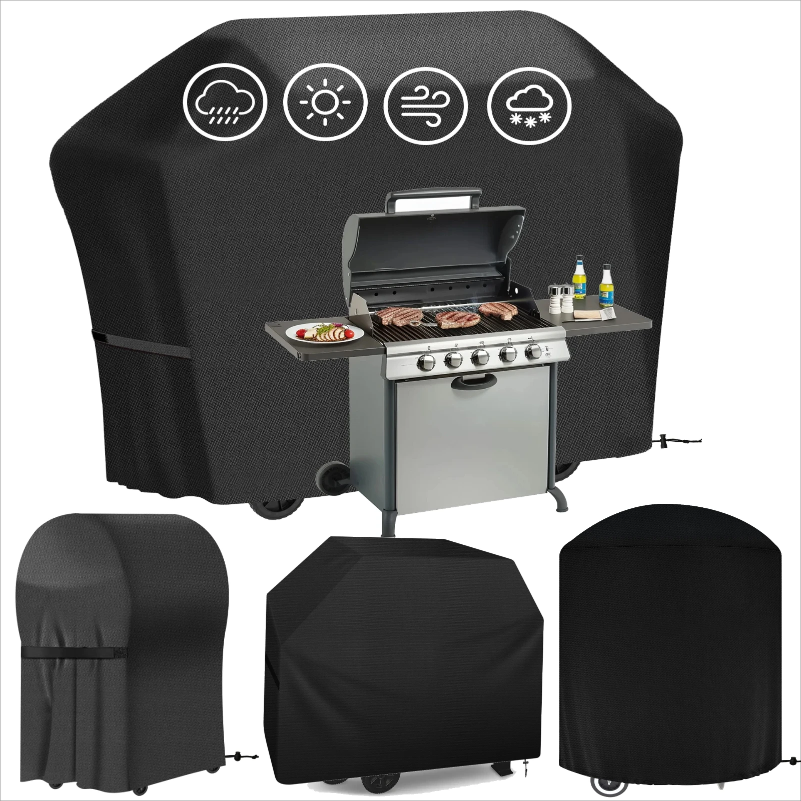 4 Stil große Grill abdeckung reißfeste Garten wasserdichte Grill Gas möbel abdeckungen Anti-UV-licht beständige verstellbare Abdeckung schwarz Image