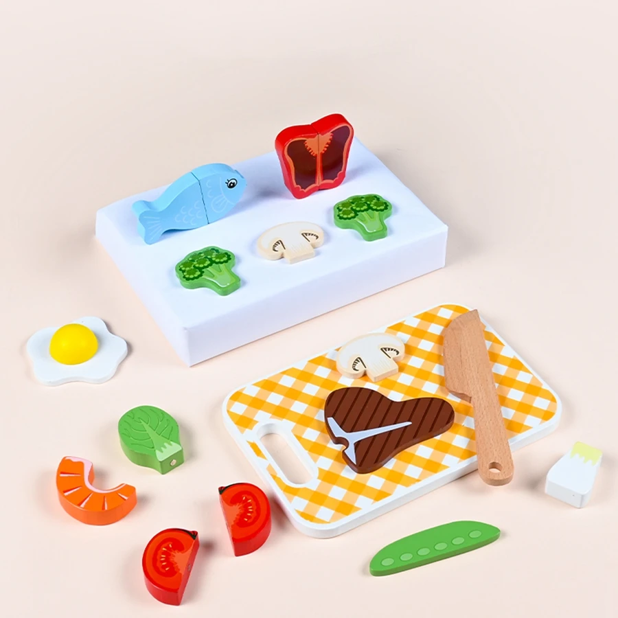 1 Satz Montessori Kinder Obst schneiden Spielzeug für Mädchen Junge Feinmotorik Training spielen Haus Küche und Gemüse schneiden Spielzeug Image