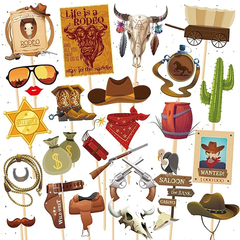25 Teile/paket Western Cowgirl Thema Photo Booth Requisiten Cowboy Hut Stiefel Kostüm Maske für Geburtstag Bachelorette Party Dekoration Image