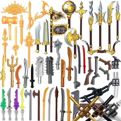 MOC Bausteine Mittelalterlichen Militär Ritter Soldaten Figuren Waffen Zubehör Schwert Speer Messer Image