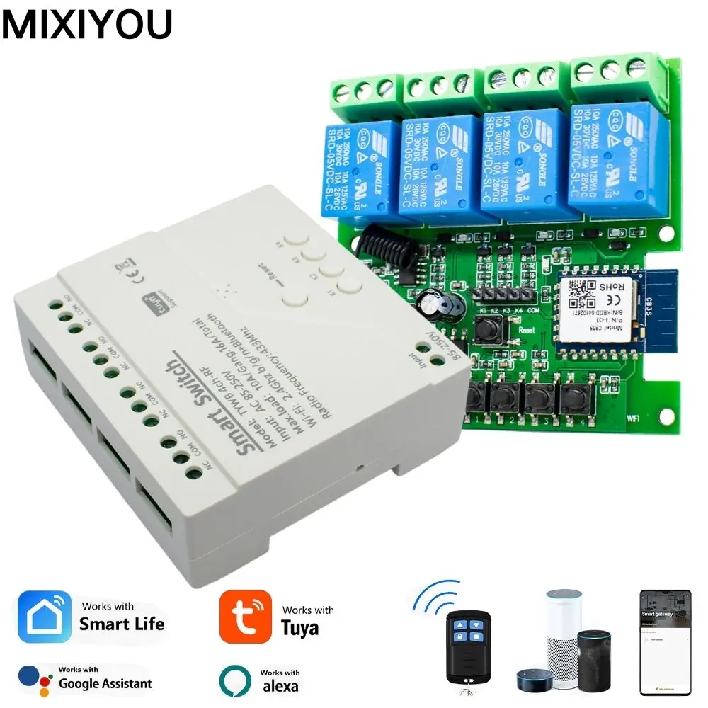 4 kanal Tuya WiFi AC DC7-32V 85-250V 110V 220V Empfänger 10A 16A Relais 4ch Motor Controller Modul Für Alexa,Google Hause Image