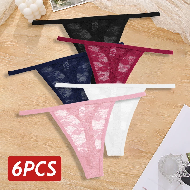 6 teile/satz Frauen Baumwolle Spitze Tanga sexy Blumen transparente G-String Höschen niedrige Anstieg weibliche atmungsaktive Perspektive weiche Unterwäsche Image