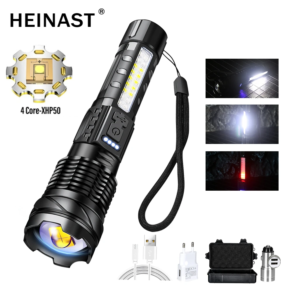Leistungs starke xhp70 LED Taschenlampe wasserdichte Taschenlampe mit Seiten licht 7 Modi Camping Angel laterne USB wiederauf ladbare Zoom lampe Image