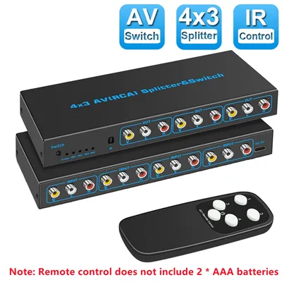4-Wege-RCA-Schalter 4-in-3-Out-AV-Schalter RCA-Switcher-Box Video-L/R-Stereo-Audio-AV-Wahlbox 4x3 Image