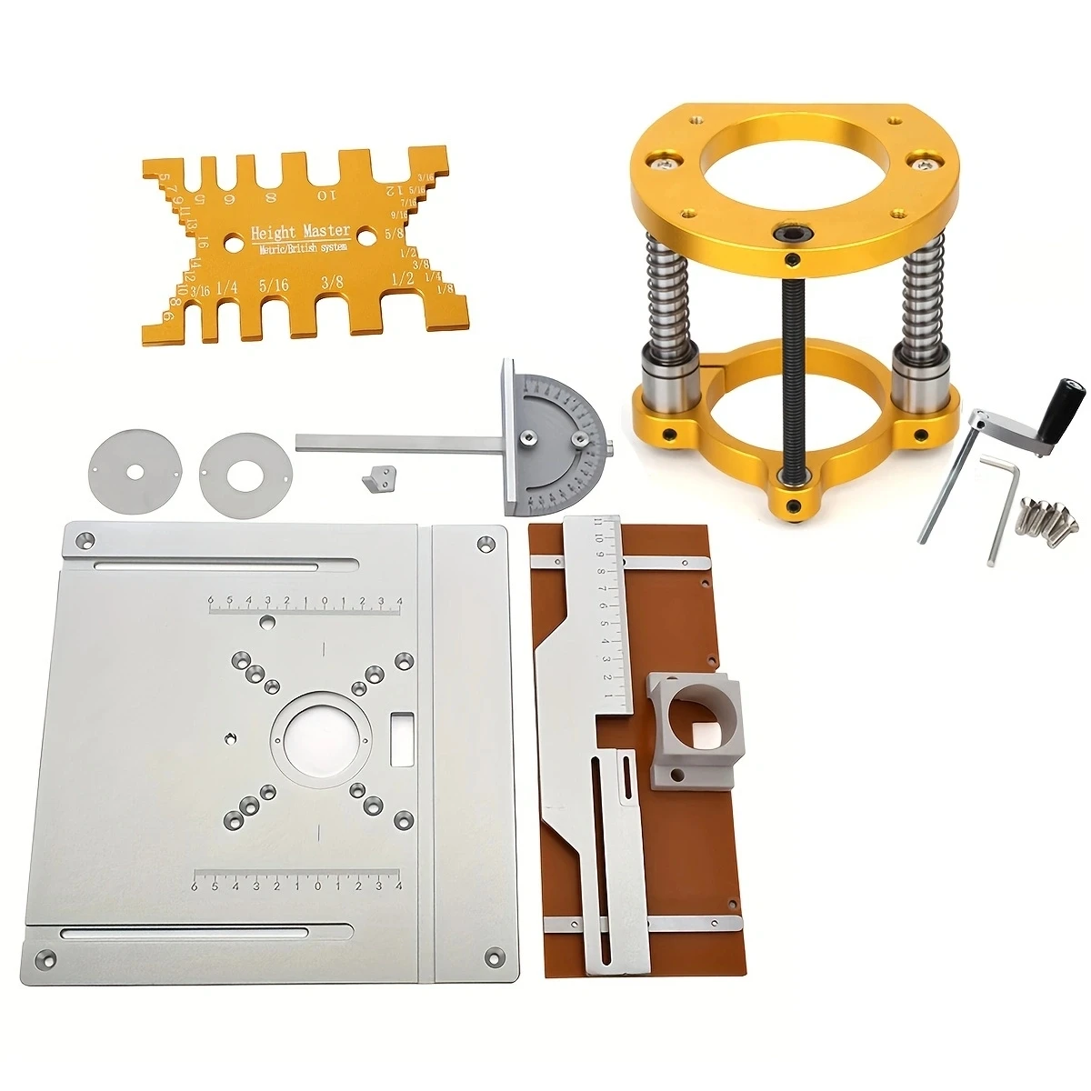 Aluminium Fräs tisch Einsatz platte Hub Set Holz fräsen Flip Board mit Gehrung lehre Führungs set Tisch kreissäge Holz bearbeitungs werkbank Image