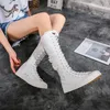 Koreanischen Stil Mode Dünne Beiläufige High-top Plus Größe 42 43 Leinwand Damen Dance Schuhe Zipper Frauen Spitze Lange knie-Hohe Stiefel