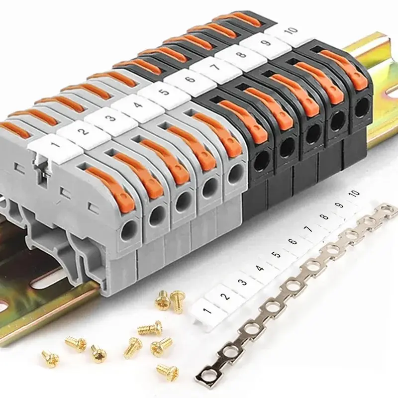 10 Stück Din Rail Klemmen block Draht elektrischer Leiter Universal-Schnell kabelst ecker Verbindung mit Nummern streifen satz Image