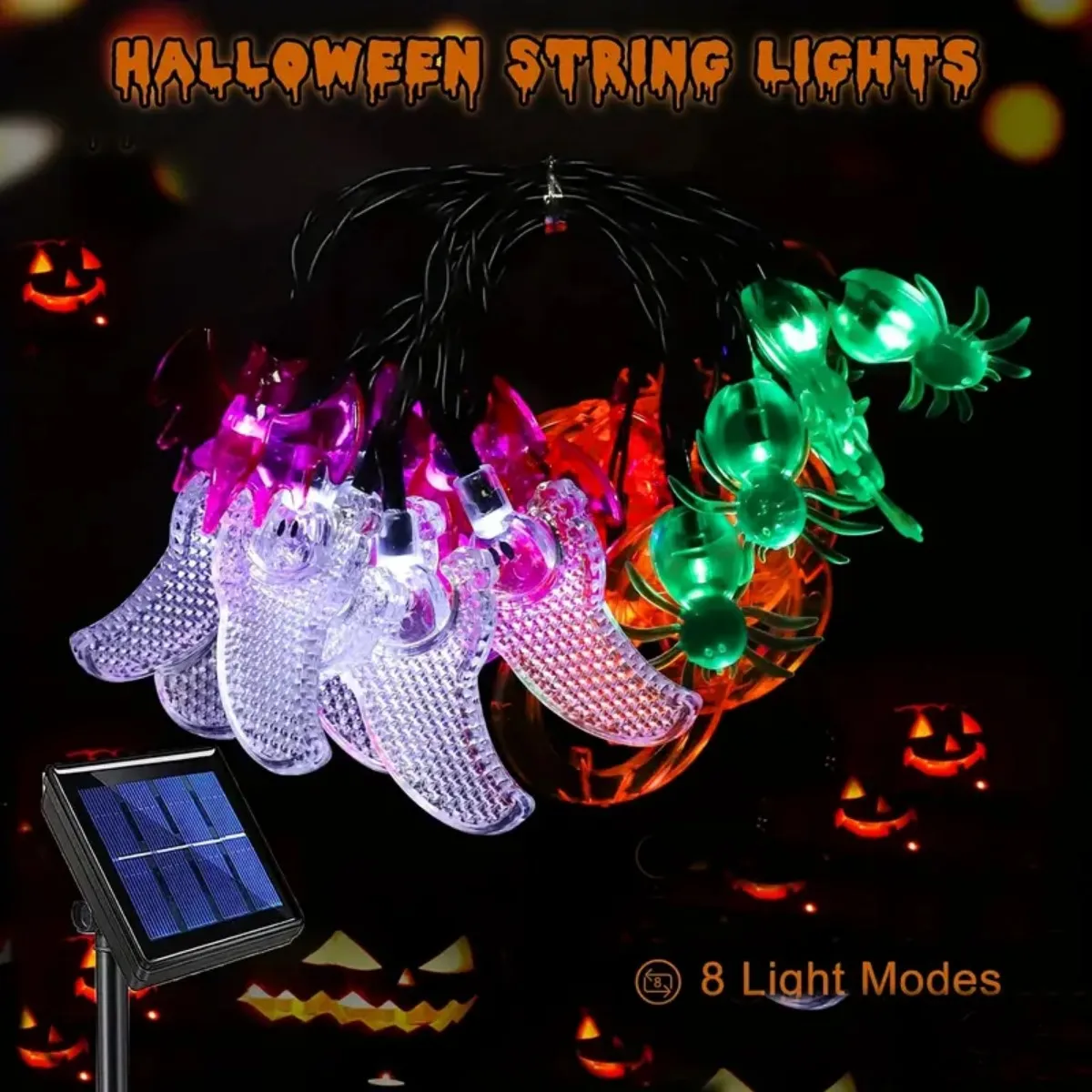 1PC LED Halloween Solar 3D Kürbis Fledermaus Geist Spinne Lichterketten Mit 8 Beleuchtung Modus Im Freien Wasserdichte Atmosphäre lampe Image
