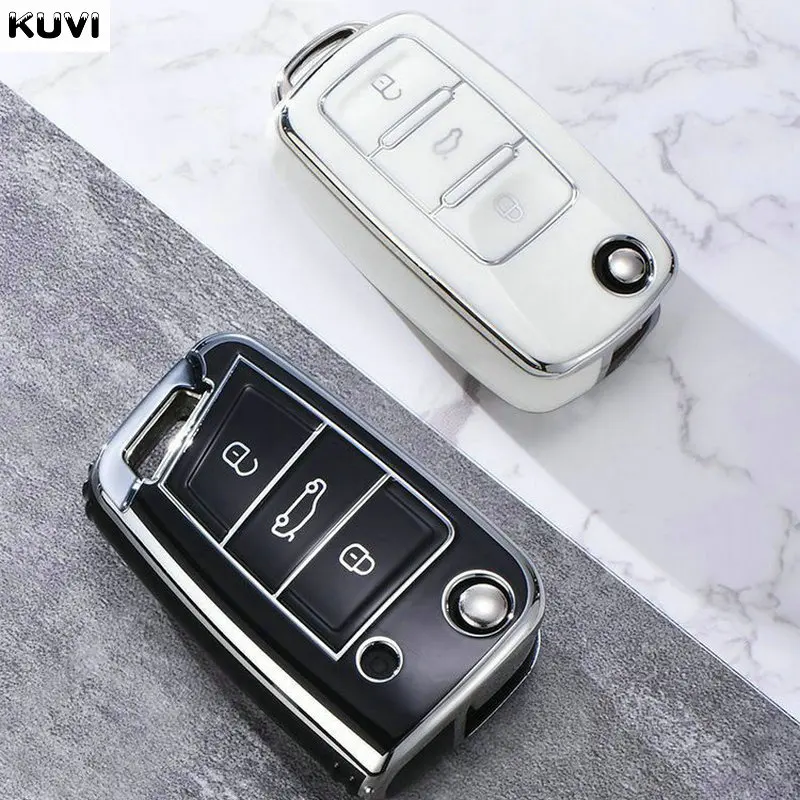 HEIßER TPU Auto Schlüssel Fall Abdeckung Fob Für VW Volkswagen Polo Tiguan Passat B5 B6 B7 Golf MK Jetta Skoda Kodiaq Superb Octavia Sitz Etc Image