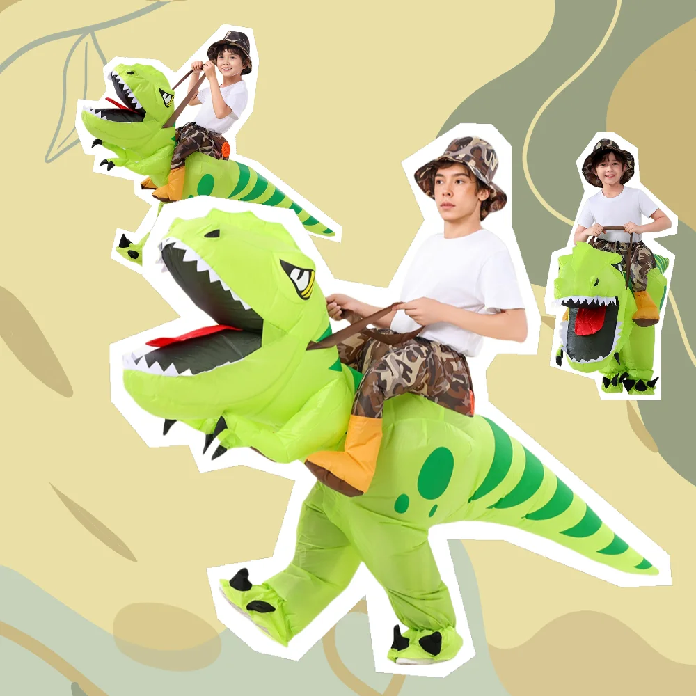 Lustige Erwachsene Kinder aufblasbare Reiten grüner Dinosaurier Cosplay Kostüm Halloween Urlaub Thema Party Kostüme Image