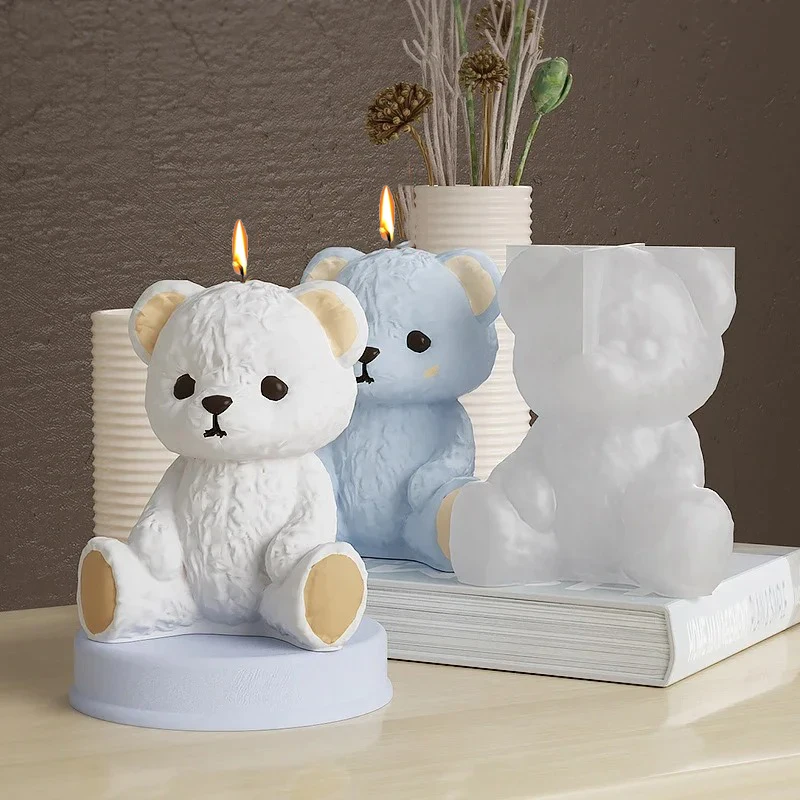 Lächelnde Teddybär Silikon Kerzen form 3d Tier Seife Harz Handwerk Gips machen Kit handgemachte Eiswürfel Form Wohnkultur Geschenk Image