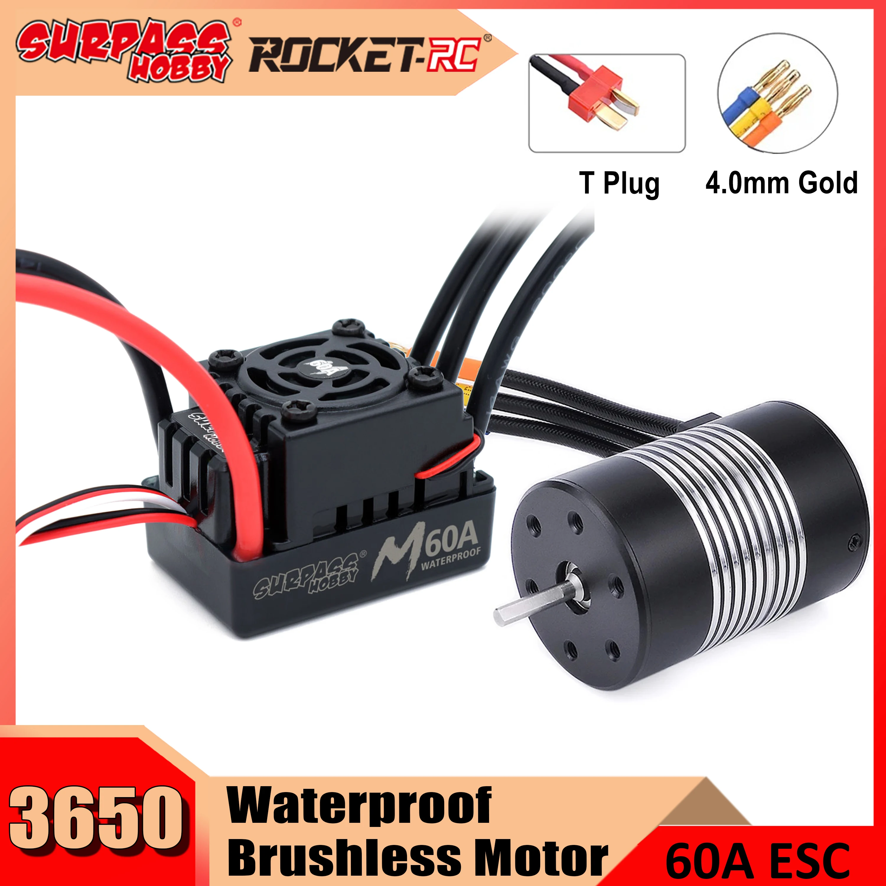 Surpass Hobby Rocket 3650 wasserdichter bürstenloser Motor M 60 A ESC elektronische Geschwindigkeitsregelung Combo für 1/10 RC Auto Boot Zubehör
