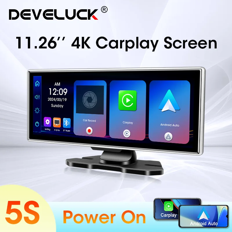 Develuck 11,26 Zoll Wireless CarPlay Android Auto 4K Dash Cam Auto DVR Video Recorder Monitor GPS Navigation Dual Objektiv Aufnahme