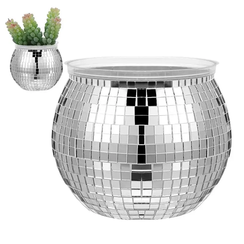 Disco kugel Blumentopf Silber Spiegel Glaskugel Blumenvase Pflanzer Kugel Pflanzen halter Pflanzer Dekor Vase für Home Bar Party Dekor Image