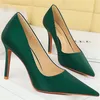 2024 Damen Pumps Pu Leder beige schwarz grün Aprikose spitzen Zehen 10cm dünne High Heels Party Mode Dame Schuhe große Größe 34-43