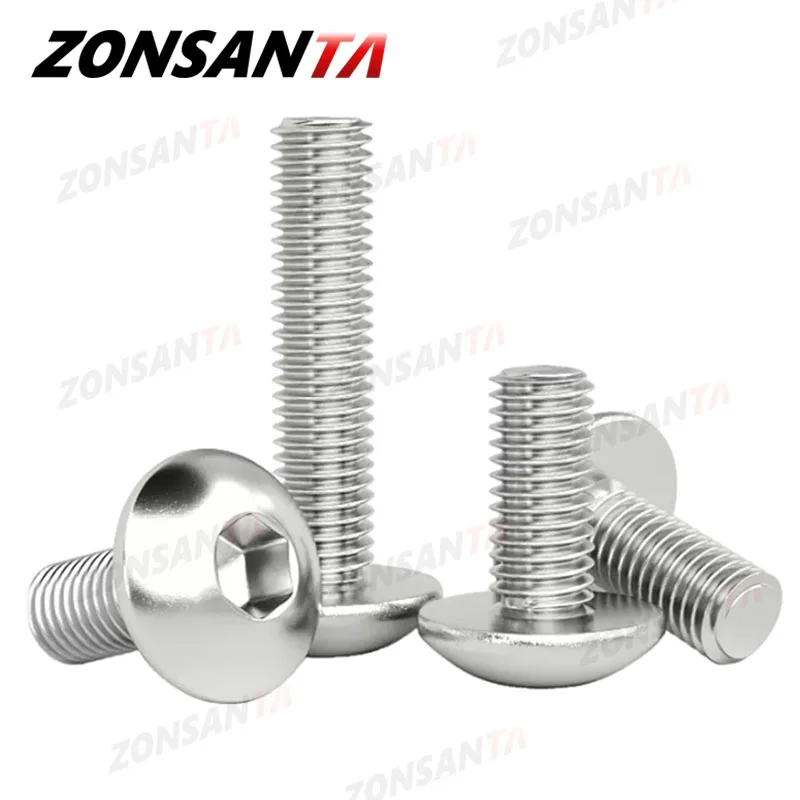 M2 M2,5 M3 M4 M5 M6 M8 M10 304 Edelstahl Runde Flachkopf Innensechskantschrauben Pilzkopf Innensechskant Bolzen mit Innensechskant. Image