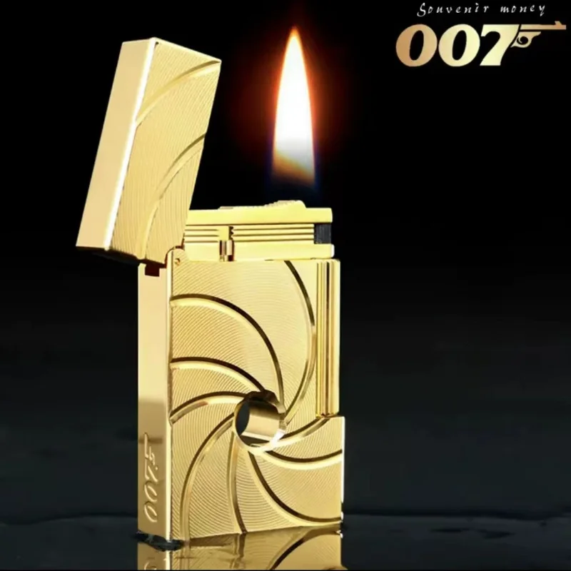 2026 Neues, einzigartiges, atmosphärisches Messing-Schleifrad-Zündfeuerzeug mit Butangas-Seitenreibzündung, High-End-Geschenk für Männer Image