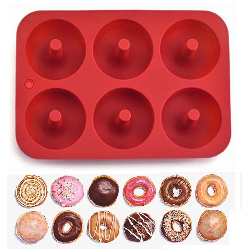 6-Loch-Silikon-Donut-Form, Bagel-Pfanne, antihaftbeschichtet, zum Backen, Hitzebeständigkeit, Mini-Cupcake-Form, Donut-Maker-Pfanne, Backwerkzeug Image
