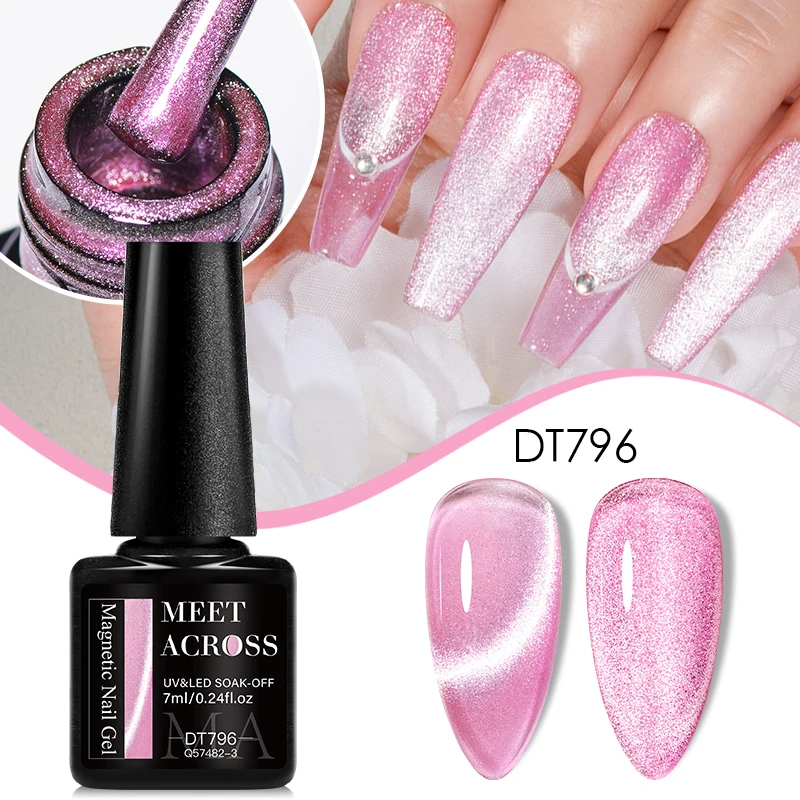 MEET ACROSS 7 ml rosa lila blaue Katze magischer magnetischer Gel-Nagellack Sommer meerblau halbtransparente magnetische UV-Gel-Maniküre Image