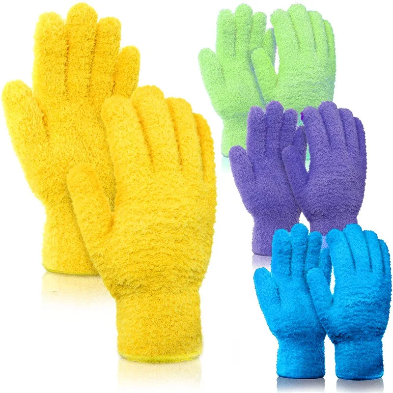 1 Paar Reinigungshandschuhe aus Mikrofaser-Korallenvlies für die Autopflege, solide Fünf-Finger-Staubentfernung, Hausarbeit, saugfähig Image