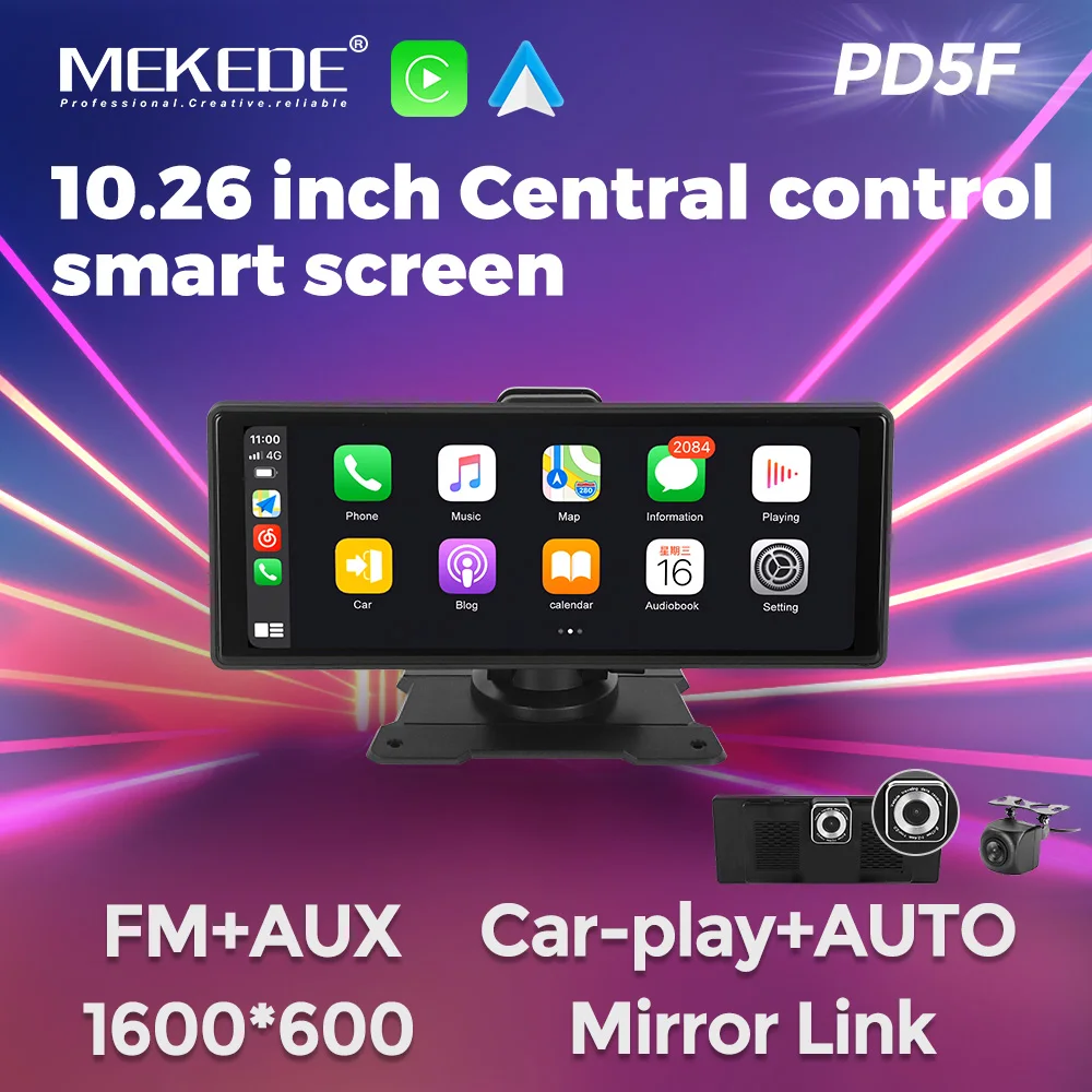 10.26 "Universal Auto Smart Screen Wireless Carplay Android-Auto Multimedia Video Display Dashboard Vorder-und Rückfahr kamera Aux Image