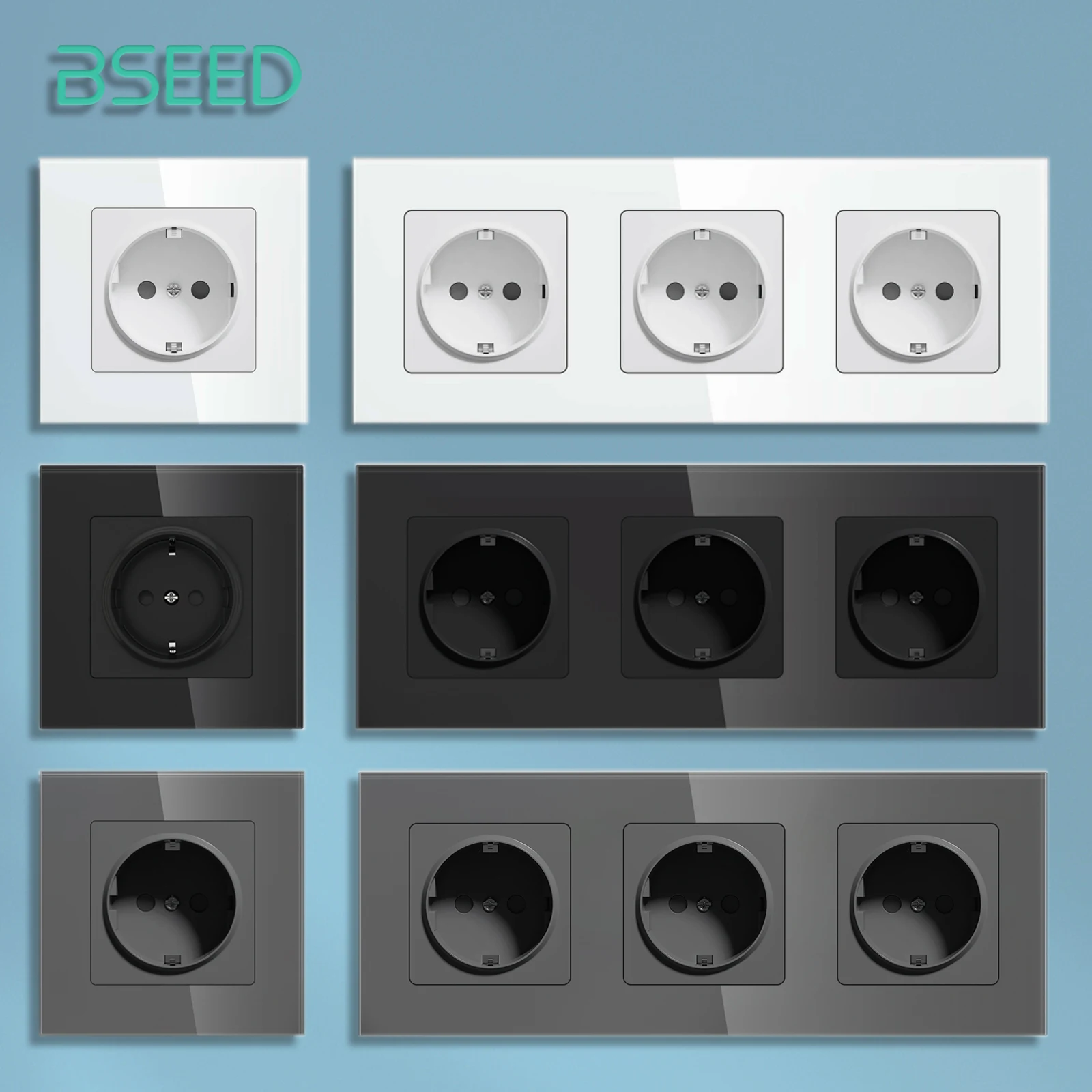 Bseed eu steckdose steckdosen dreifache steckdosen kristallglas platte 16a europäische standard steckdose 86*86mm Image