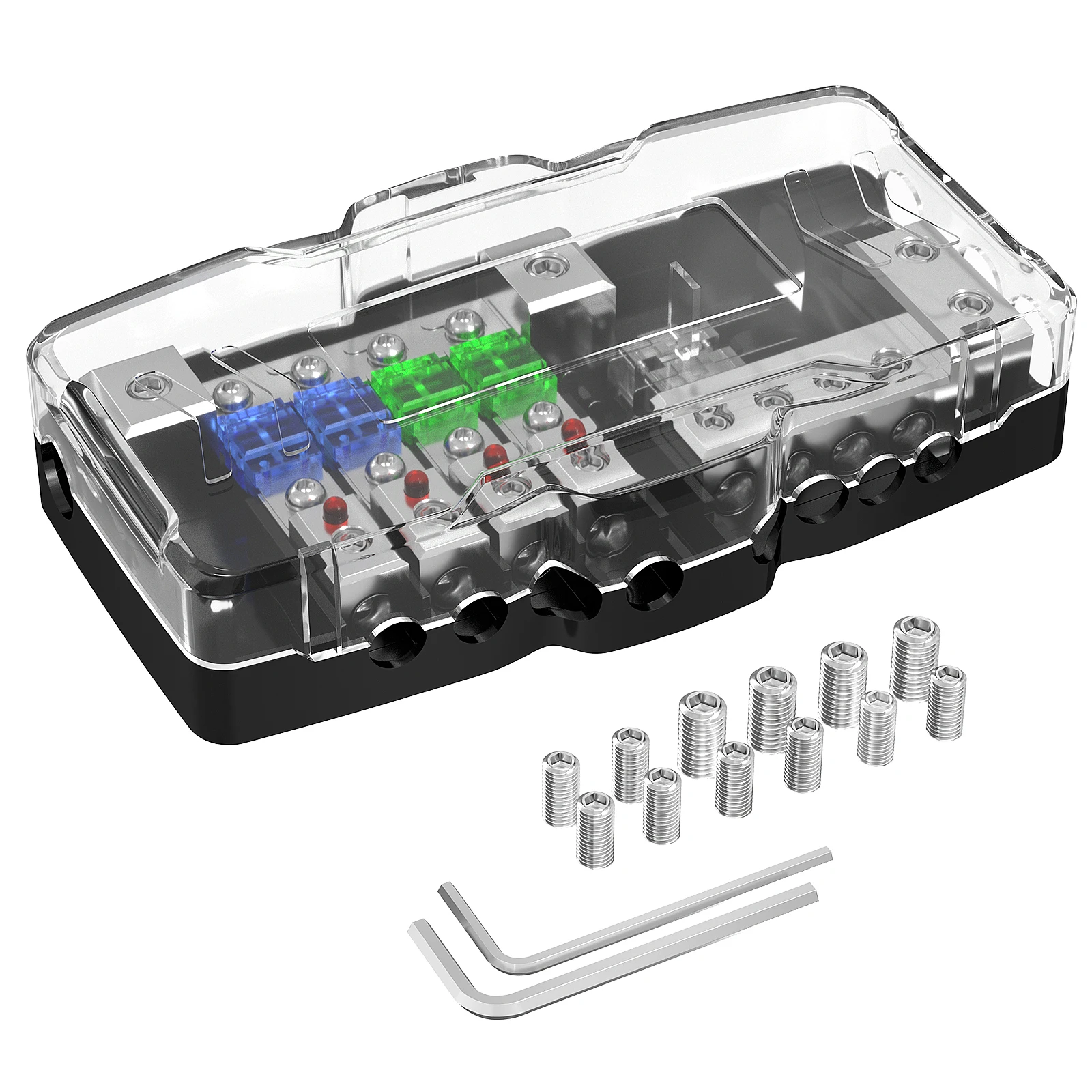 Fused Power Distribution Block Car Audio 4-Wege-MIDI (Mini-ANL) Sicherungsblock 12V 0/4 Gauge mit Erdung für Auto UTV Boot Stereo Amp Image