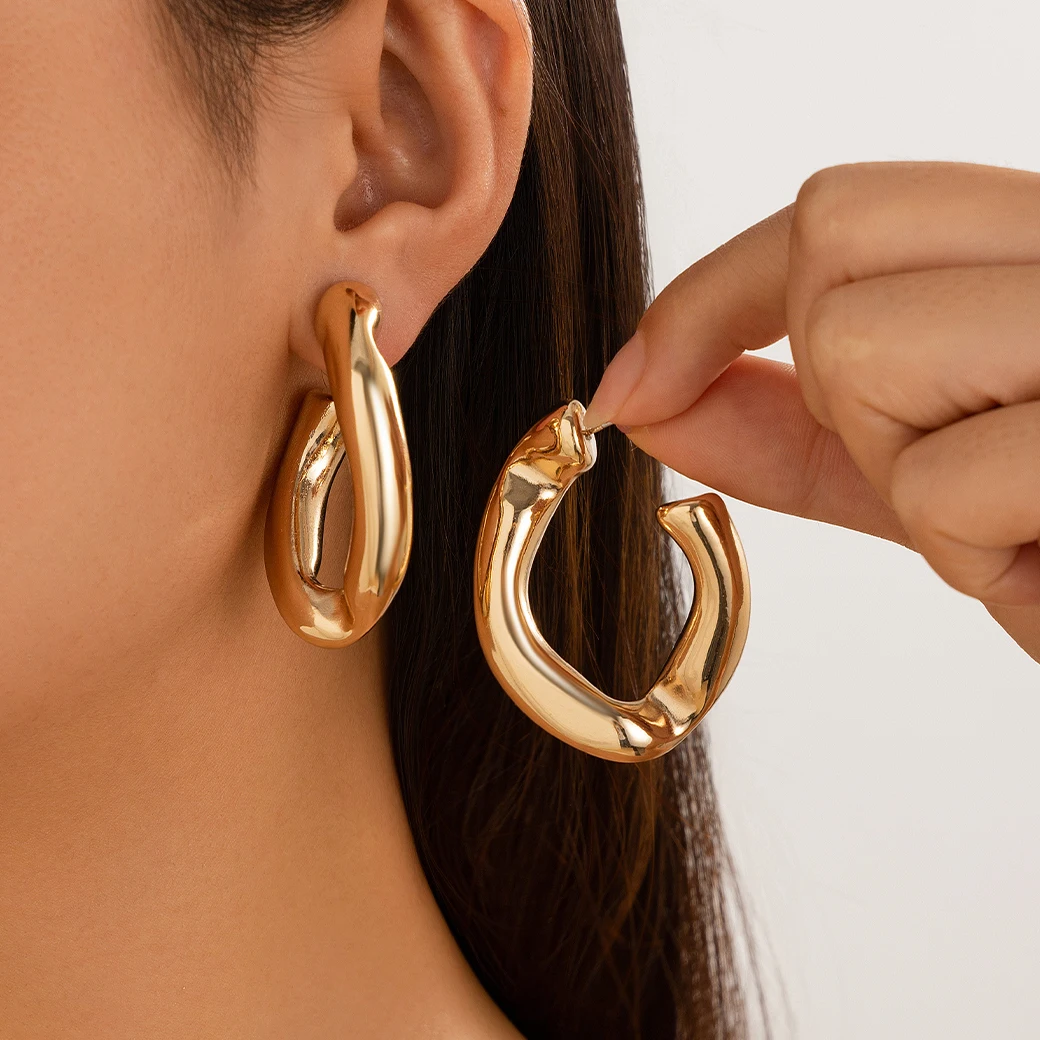 Ingemark Vintage CCB Dicke C-förmige Creolen für Frauen Punk Gold Farbe Geometrische Piercing Ohrring Y2K Schmuck Zubehör