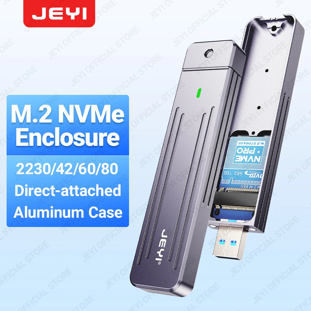 JEYI Direct-Attach M.2 NVMe-Gehäuse, USB-A-Stecker USB 3.2 10 Gbit/s Inline-Aluminium 2242 2280 SSD-Gehäuse mit Magnet-Schutzhülle Image