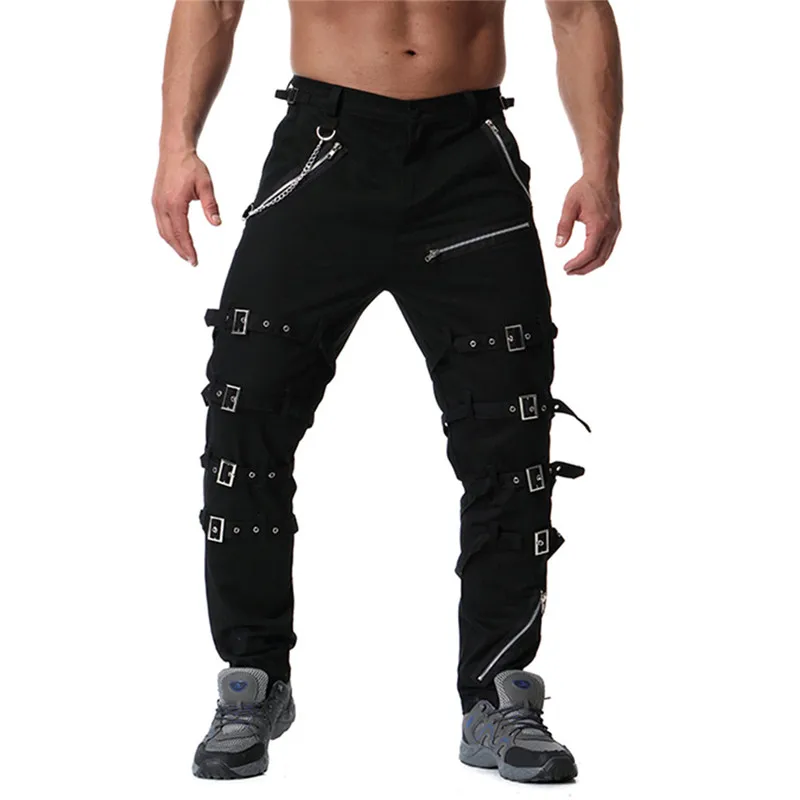 Herren High Street Punk Hip Hop Hosen Mode Streetwear Rock Hose mit Metall dekoration Motorrad hosen