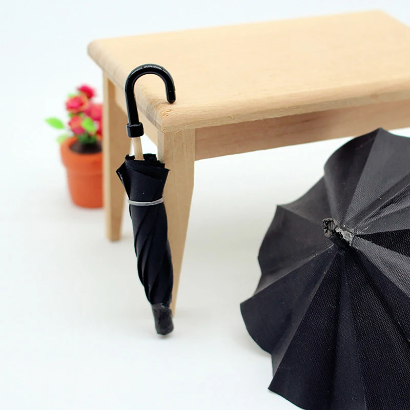 1:12 Puppenhaus Miniatur Simulation Mini Schwarz Regenschirm Modell Spielzeug Zubehör Dekoration Retro Miniatur Szene Ornamente Image