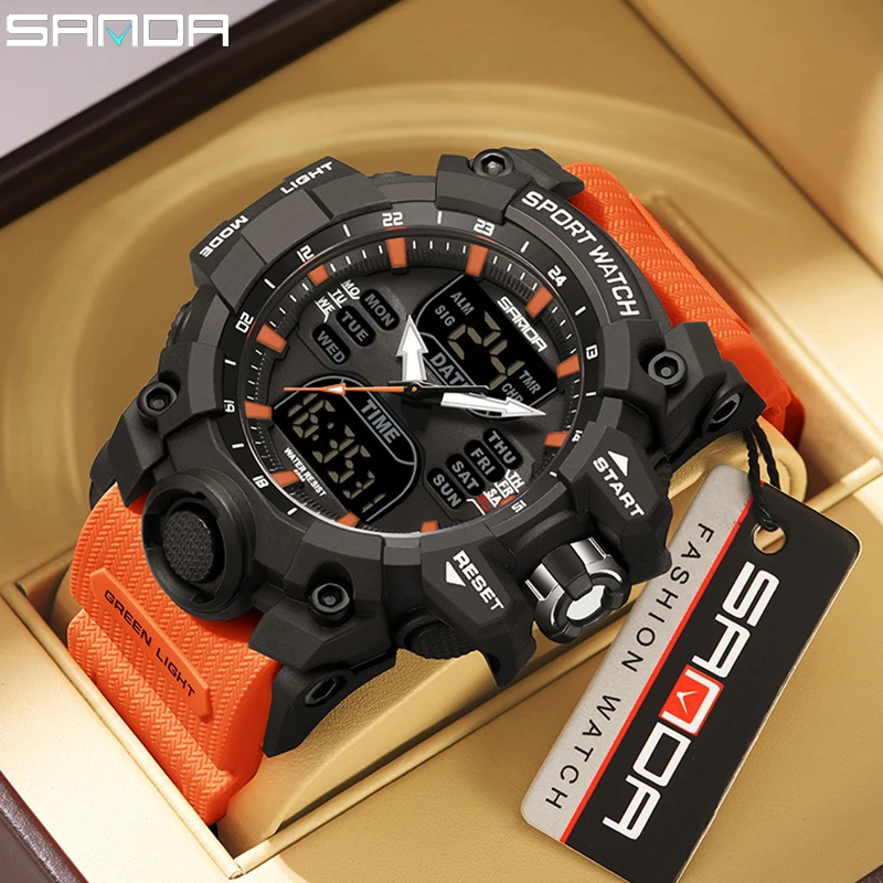 SANDA LED Digitale Männer Uhr G Stil Militär Sport Elektronische Doppel Display Datum wasserdicht Quarz Männer Uhr Relogio Masculino Image