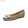 Elegante Wohnungen für Damen, 2025, Rindsleder, goldene Fliege, große Größe 43, Frühlings-Low-Heels, Slip-On, spitze Zehen, bequeme Schuhe