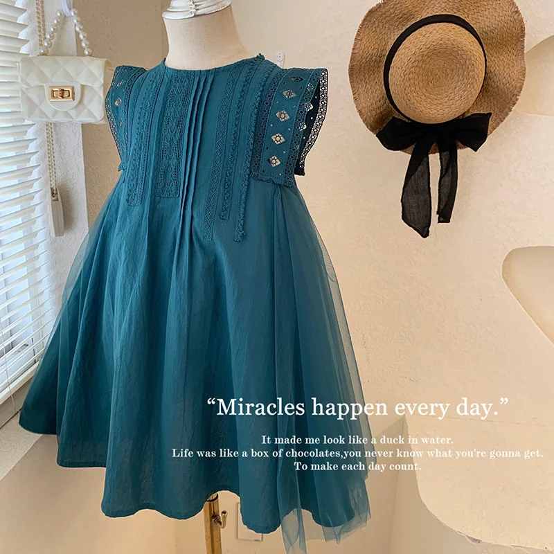 2 3 4 5 6 8 Jahre Mädchen Kleid Sommer neue einfarbige Spleiß netz ärmellose Prinzessin Kleid für Baby Kinder Mode Party kleid Image