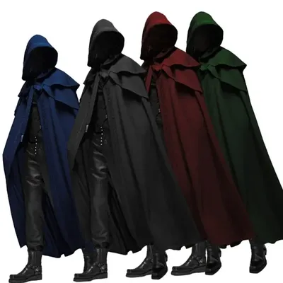 Mittelalterlicher Umhang für Männer und Frauen, Kapuzenumhang, Vintage-Gothic-Schwarzer Umhang, mittelalterliches Fantasy-Wikinger-Kostüm, Halloween-Cosplay-Kleidung Image