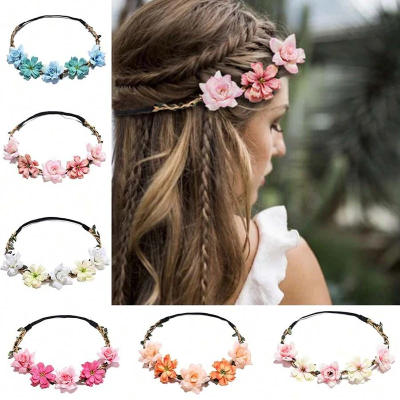 1pc Süße Schönheit Seide Blume Haar Zubehör Hochzeit Fotografie Romantische Reise Zubehör Blume Rose Mädchen Haar Riemen Image