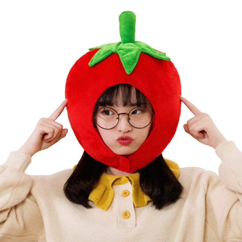 Schöne Tomaten Form Plüsch Hut Lustige Obst Stofftiere Kopfbedeckungen Warm Earflap Cap Leistung Cosplay Party Foto Requisiten Image