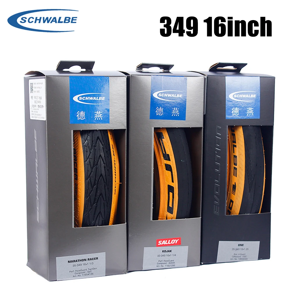 Schwalbe KOJAK ONE 349 16-Zoll-Stahlreifen Marathon Racer EXO Ultraleichter Retro-Gelb-Seitenreifen 35-349 16 * 1,35 Faltreifen