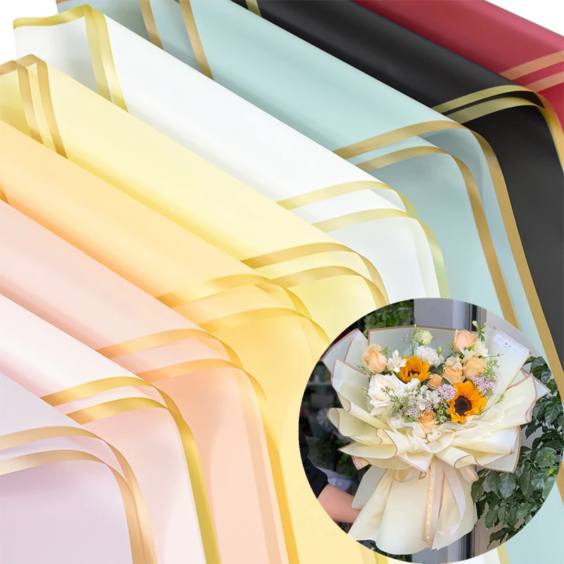 5 Stück goldenes Rand-Blumen-Geschenkpapier, halbtransparent, Geschenkverpackung, Floristenstrauß, Geschenkpapier für Hochzeit, Geburtstag, Party Image